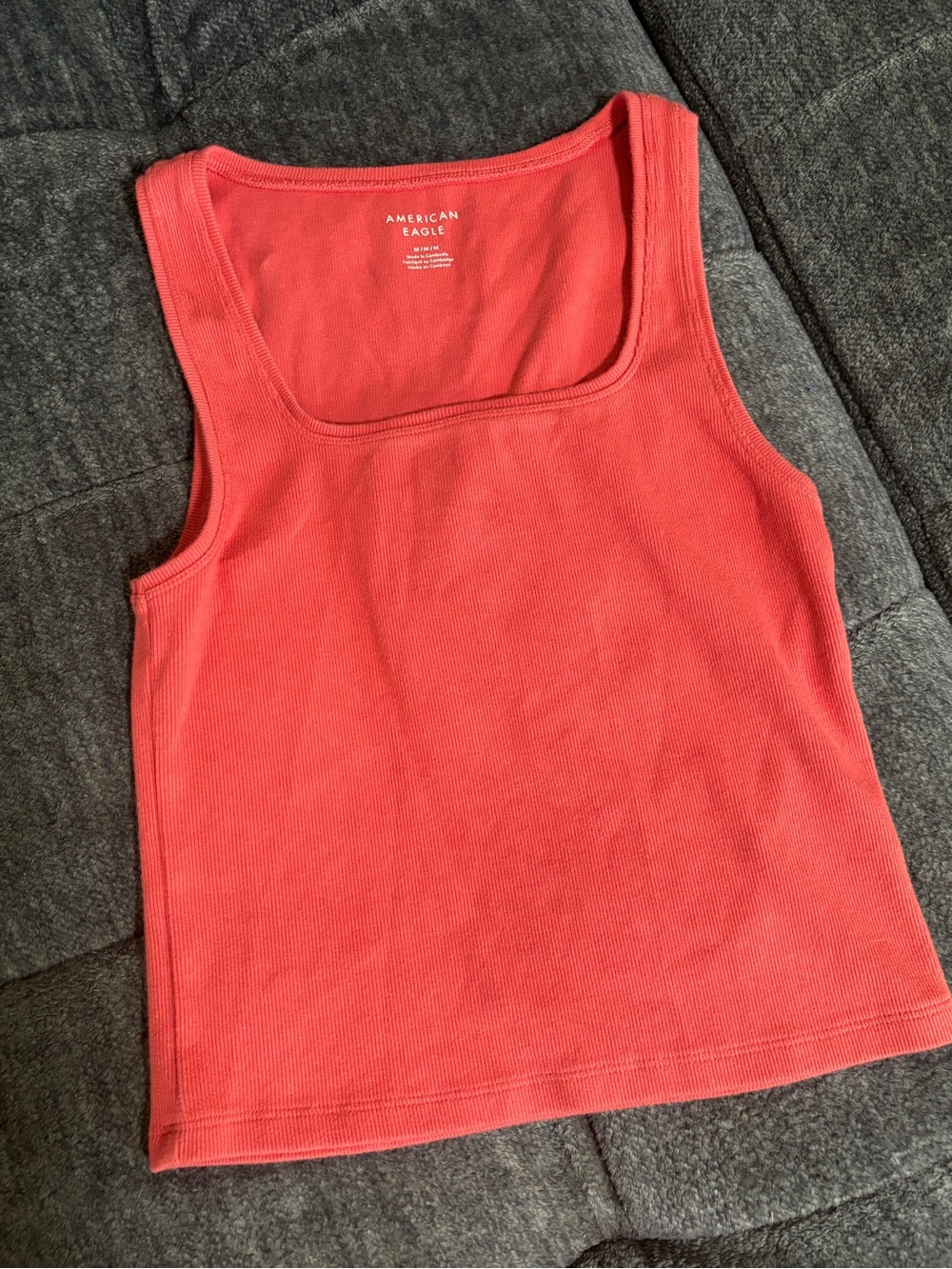 American Eagle Outfitters Coral-Red Ribbed Square Neck Tank